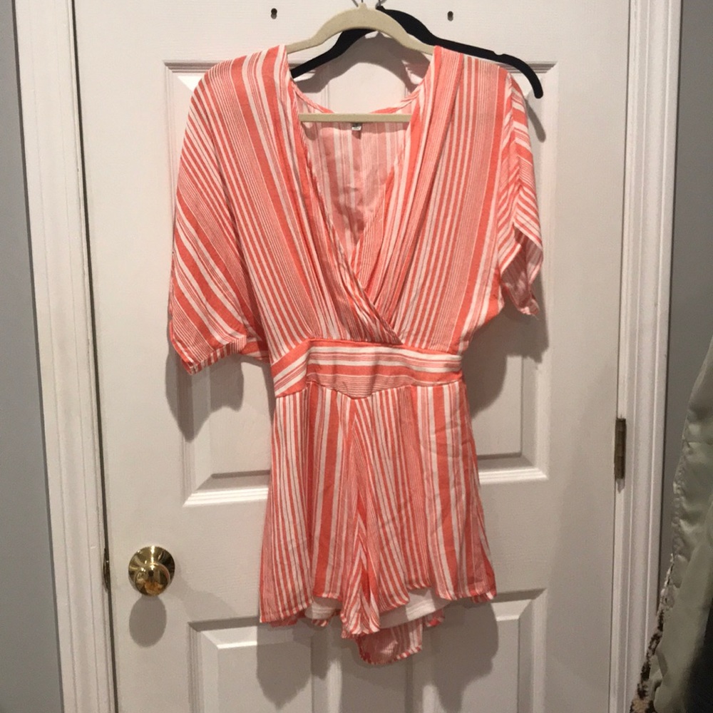 Red and white striped romper